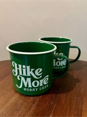 Hike More Worry Less Green Camp Mug - Durable Enamel-Style